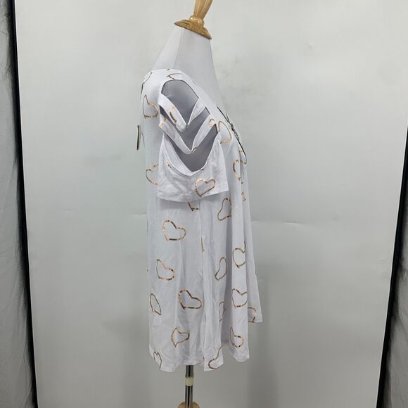 Noracora Top Womens L White Heart Cutout Cold Shoulder Zip V Neck Short Sleeves - Picture 4 of 14